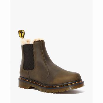 Dr Martens Női 2976 Faux Fur Lined Chelsea Csizma Olivazöld